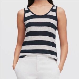 Banana Republic Navy and White Striped Linen Tank Top